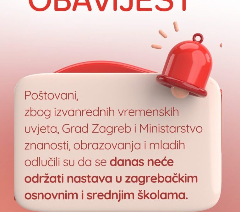 Obavijest o neodržavanju nastave 27. 3. 2026.